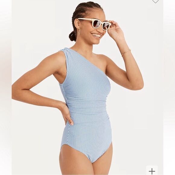 I crew Ruched one-shoulder one-piece in seersucker - Picture 2 of 4